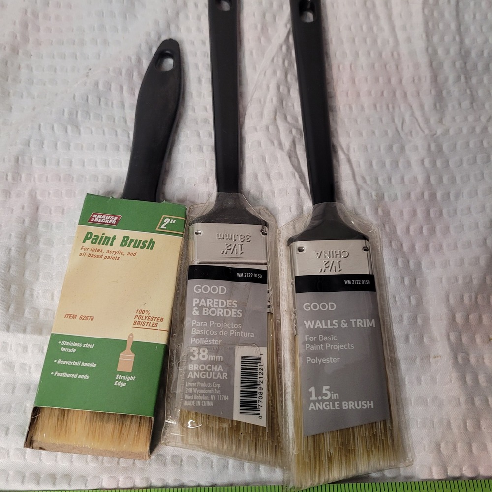 Krause & Becker 2in Straight and Linzer 1.5in Angle Paint Brush Set 3 Piece New
